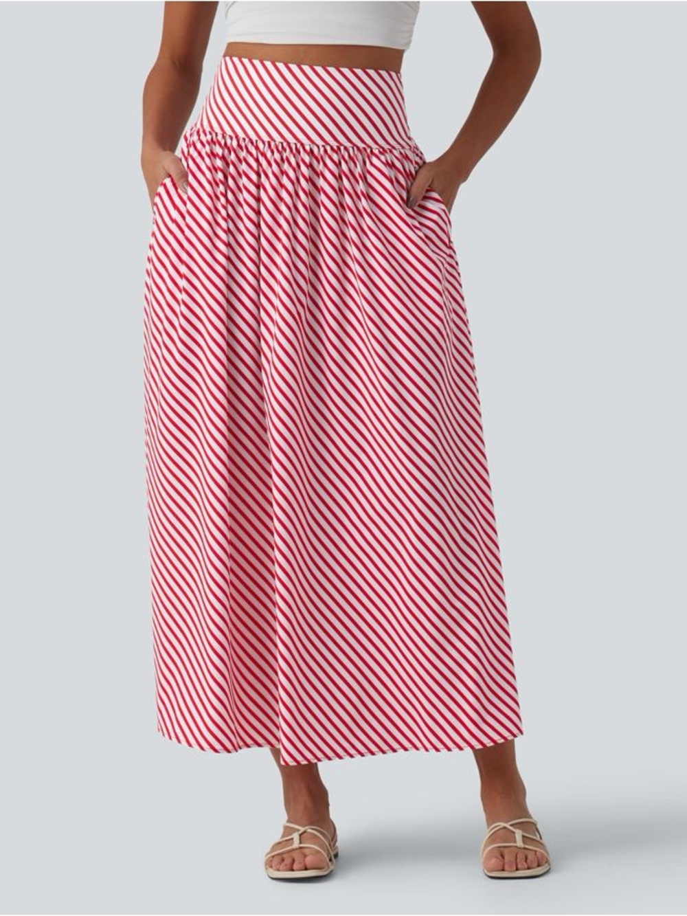 NWT/NIB Halara High Waisted Stripe Maxi Casual Flowy Skirt with Pockets